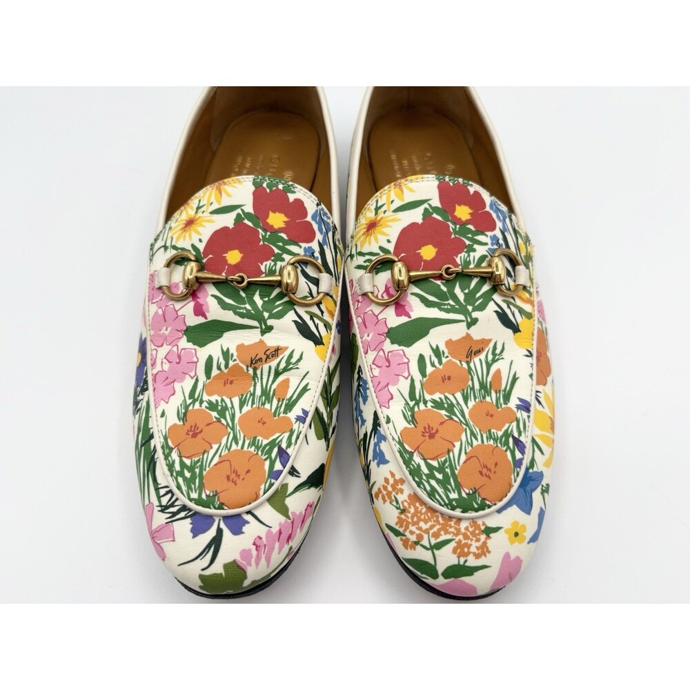 Gucci x Ken Scott Jordaan Floral Print Loafers Gold Horse-bit Accents Sz EU 38 - Picture 4 of 13